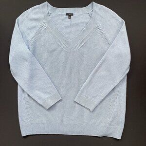 NWOT Talbots Women’s 2X Plus Blue Nylon Wool Cashmere V-Neck Ribknit Sweater